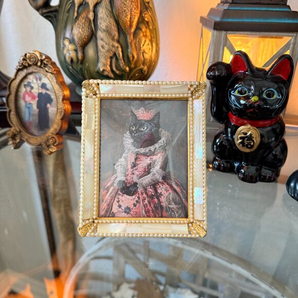 Vintage Convex Mother of Pearl Hollywood Regency Cat picture - Picture 15 of 15